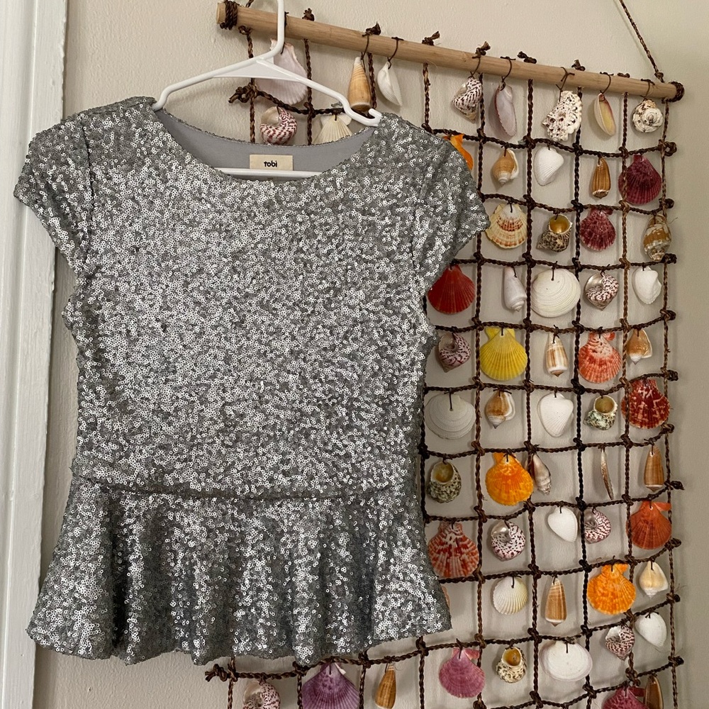 Silver Sequin Peplum Top